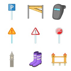 Road work icons set, cartoon style