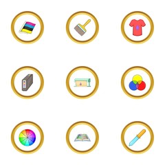 Printing polygraphy icons set, cartoon style