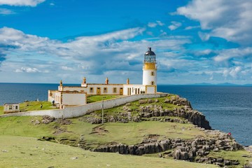Fototapeta na wymiar Neist Point, Scotland's cliff in England with the famous Lighthouse