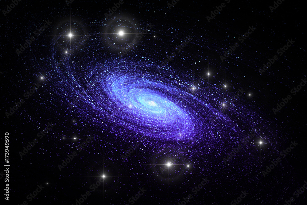 Wall mural space background with spiral galaxy and stars