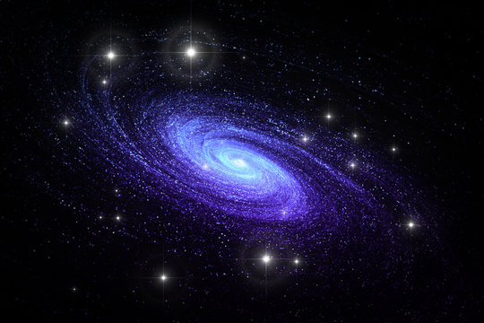 Fototapeta Space background with spiral galaxy and stars