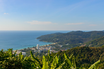 Fototapeta premium Panoramic view of the town of Patong and beach. Phuket, Thailand