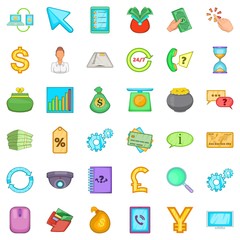 Credit card icons set, cartoon style