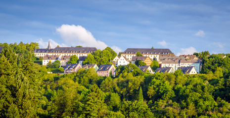 Panoramic aerial view of Idar-Oberstein at sunset, Germany © Olena Zn