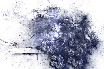 Abstract swirly grunge texture. Fractal background in blue, white and black colors. Fantasy digital art. 3D rendering.