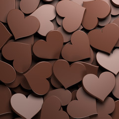 Milk chocolate hearts background. Concept for Valentine’s Day, Women’s Day, and others. 3D Rendering.