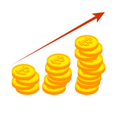 Growth bitcoin graph. Growth of  Cryptocurrency. Virtual money. Vector illustration