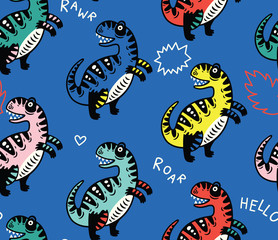 Cartoon dinosaurs seamless pattern for kid