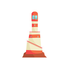 Lighthouse, tower with a beam of searchlight for marine navigation vector Illustration