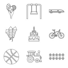 Summer toy icons set, outline style