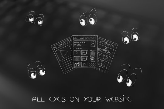 webpages surrounded by cartoon eyes staring