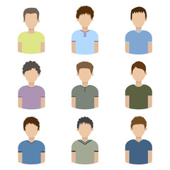 collection of icons of men in a flat style. male avatars. set of images of young men. vector illustration.
