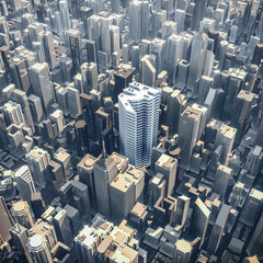 Obraz premium Koncepcja wieży biurowej Rupia / 3D ilustracja symbolu waluty rupii w kształcie budynku w centrum miasta nowoczesne