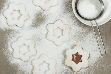 Homebaked Christmas Star Cookies, Icing Sugar. Decorating Process.