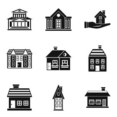 Residence icons set, simple style