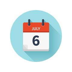 July 6. Vector flat daily calendar icon. Date and time, day, month 2018. Holiday. Season.