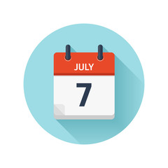July 7. Vector flat daily calendar icon. Date and time, day, month 2018. Holiday. Season.