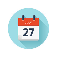 July 27. Vector flat daily calendar icon. Date and time, day, month 2018. Holiday. Season.