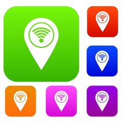 Map pin pointer with wi fi symbol set color collection