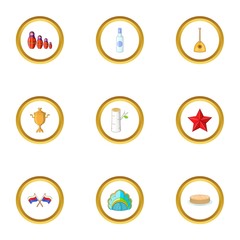 Russia travel icons set, cartoon style