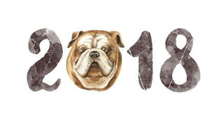 2018 Happy New Year vector watercolor greeting card isolated on white background.
