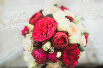 Wonderful luxury wedding bouquet of different flowers