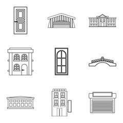 Entrance icons set, outline style