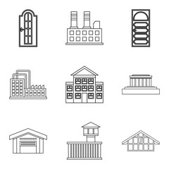 Obraz premium City edifice icons set, outline style