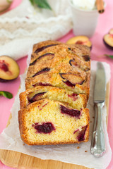 Soft sweet plum cake with cinnamon