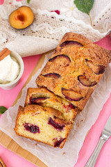 Soft sweet plum cake with cinnamon