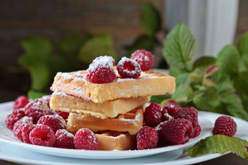 Waffles with raspberry
