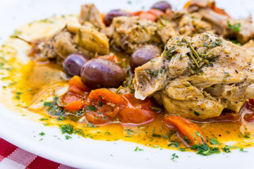 juicy grilled pork leg with vegetables