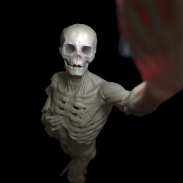 Skeleton makes selfie in the dark