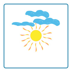 The sun and cloud sign on blue background
