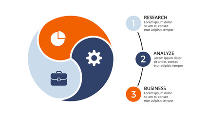 Vector circle arrows infographic, cycle diagram, geometric graph, presentation chart. Business concept with 3 options, parts, steps, processes. 16x9 slide template.