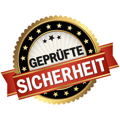 button with red banner geprüfte Sicherheit