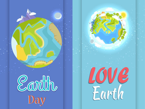 Love Earth Day Poster with Planet in Night and Day