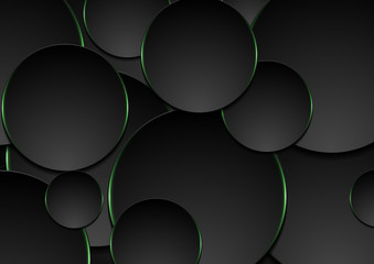 Black and green circles abstract tech background