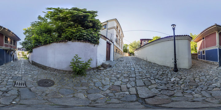 360 degrees panorama of a street in Plovdiv, Bulgaria
