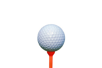 white golf ball on orange tee isolated on white background.