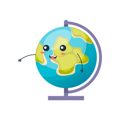 Earth globe, planet. Funny colorful globe, with hands up, smiling