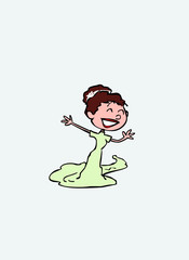 Bride in welcoming attitude, happy. Vector isolated character.