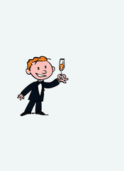 Groom toasting, happy. Vector isolated character.