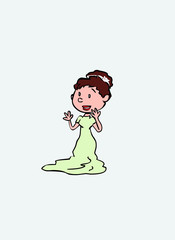 Bride surprised and happy. Vector isolated character.