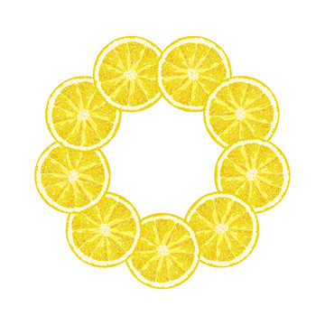 Vector round frame of lemon slice. Citrus lemon frame with copy space