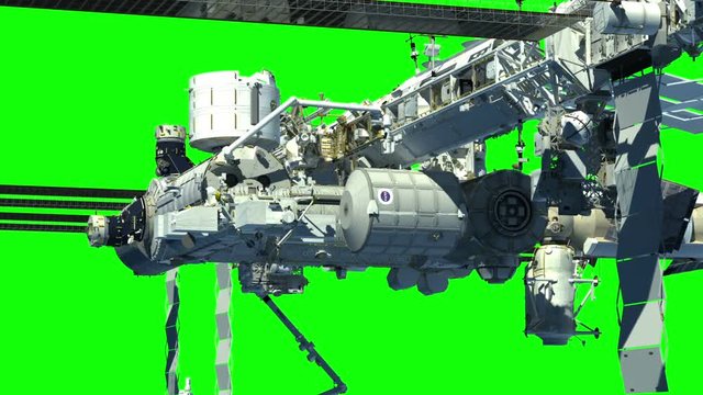 Green screen animation with a detailed close-up on the International Space Station.