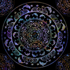 circular  stencil ornament, delf and shell  colored