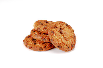 Chocolate chip cookies isolated on white background