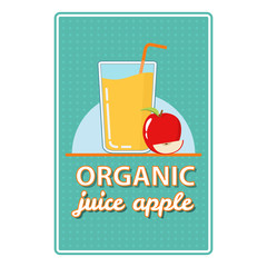 Illustration with a glass of apple juice and a segment and the whole fruit in flat style a vector. A concept of a card or a banner for the website. Design of a poster.