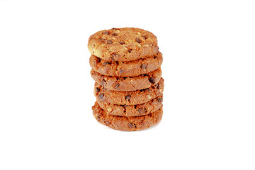 Chocolate chip cookies isolated on white background